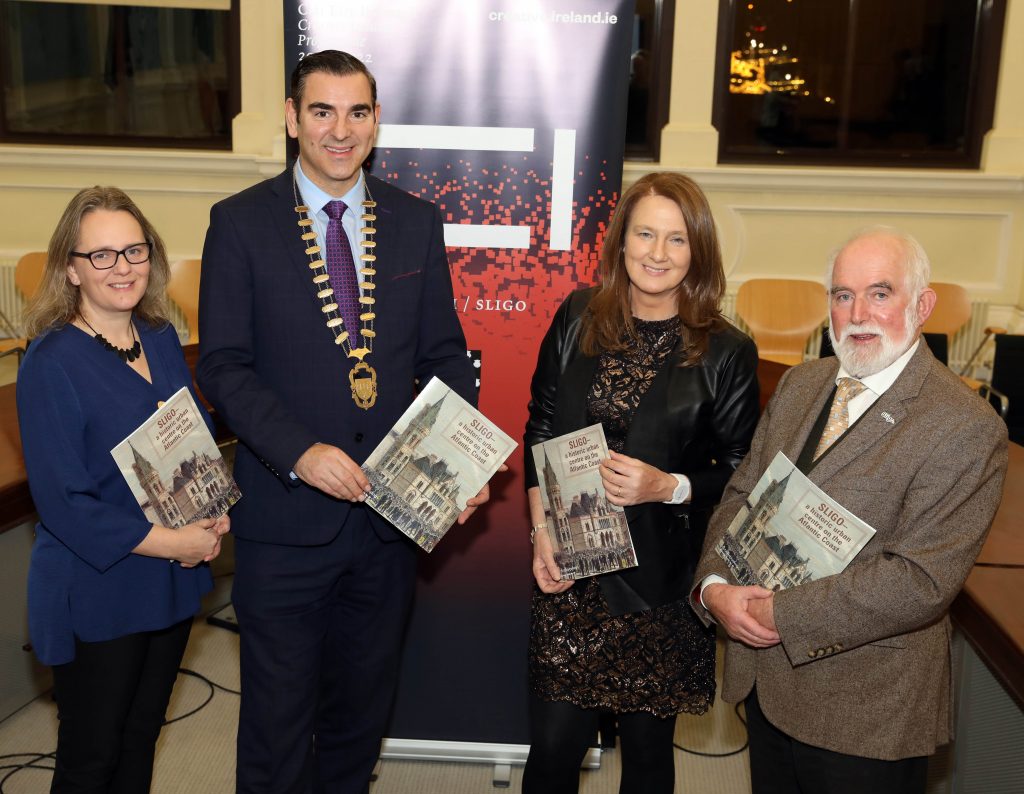 At the launch of the Archaeology Ireland Heritage Guide No. 87 ‘Sligo – a historic urban centre on the Atlantic Coast’ were (L to R) Sharon Greene Editor Archaeology Ireland, Cathaoirleach of Sligo County Council Cllr. Tom MacSharry, Dr. Fiona Gallagher author of the heritage guide and, Martin Enright Vice Chair of Sligo Heritage Forum.